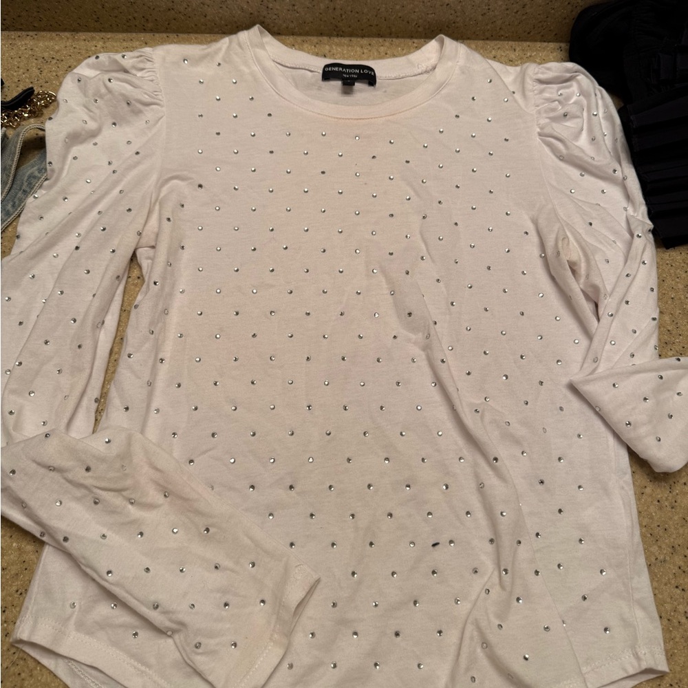 Generation Love gemstone studded embellished crystal white top size S